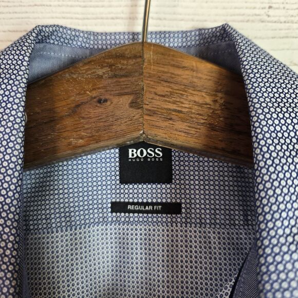 Boss Hugo Boss Geometric Mens Shirt Sz L Grey Regular Fit Button-Up Long Sleeve - Picture 4 of 10